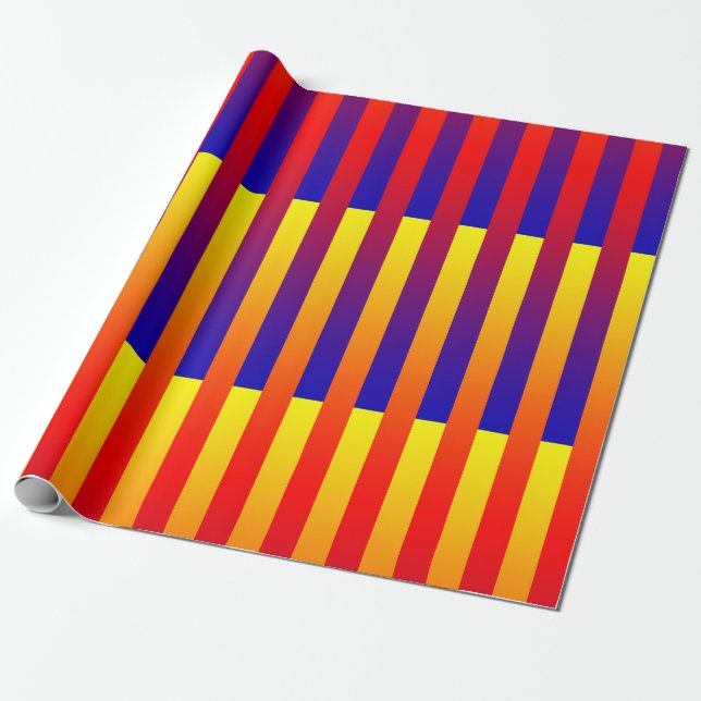 Papel De Presente Listras Azuis Vermelhas Amarelas (Desenrolado)