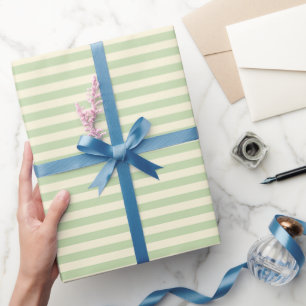 Papel De Presente Listras Bege e Verde Chá