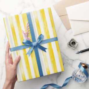 Papel De Presente Listras Brancas Amarelo Limão Aniversário