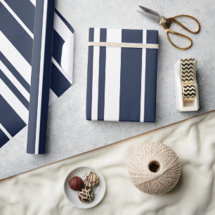 Papel De Presente Listras Brancas Azul Marinho Modernas