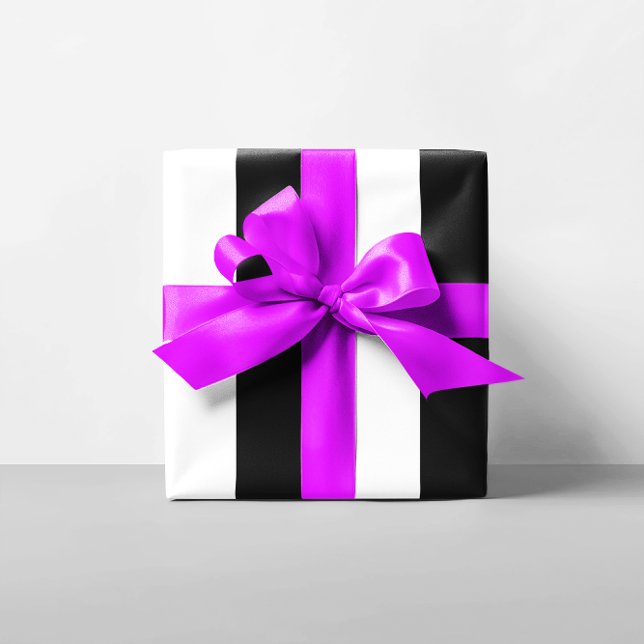 Papel De Presente Listras brancas e pretas (White and Black Stripes Wrapping Paper)