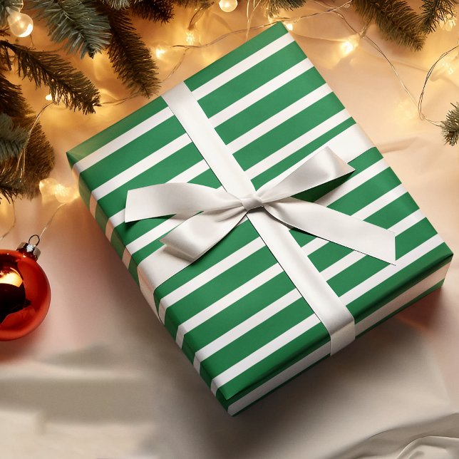 Papel De Presente Listras Brancas Simples e Elegantes em Verde (Criador carregado)