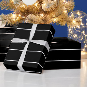 Papel De Presente Listras Brancas Simples em Fundo Preto