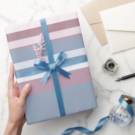 Papel De Presente Listras Cadete Cinza e Rosa Desaturado