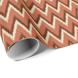 Papel De Presente Listras Chevron Ikat - Ferrugem, Marrom e Bege