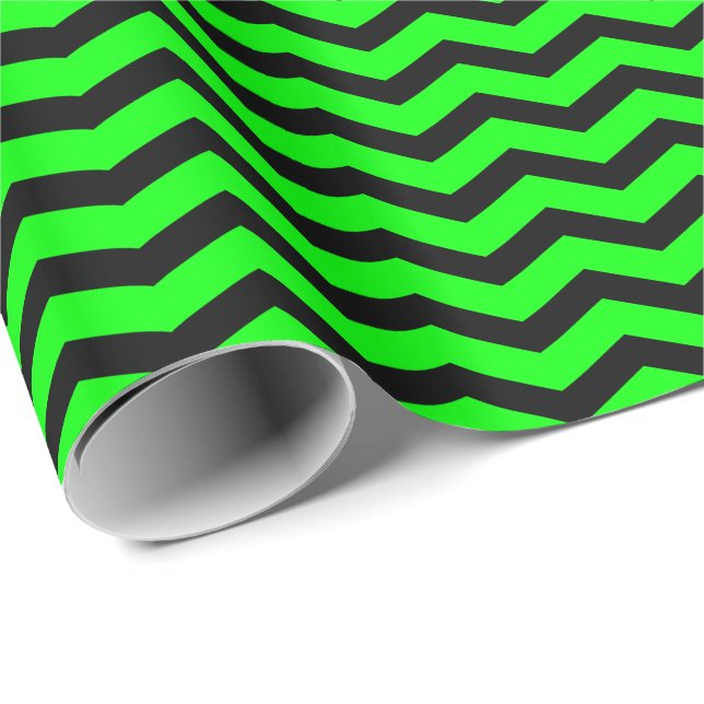 Papel De Presente Listras Chevron Verde Lima e Preto (Ponta do rolo)