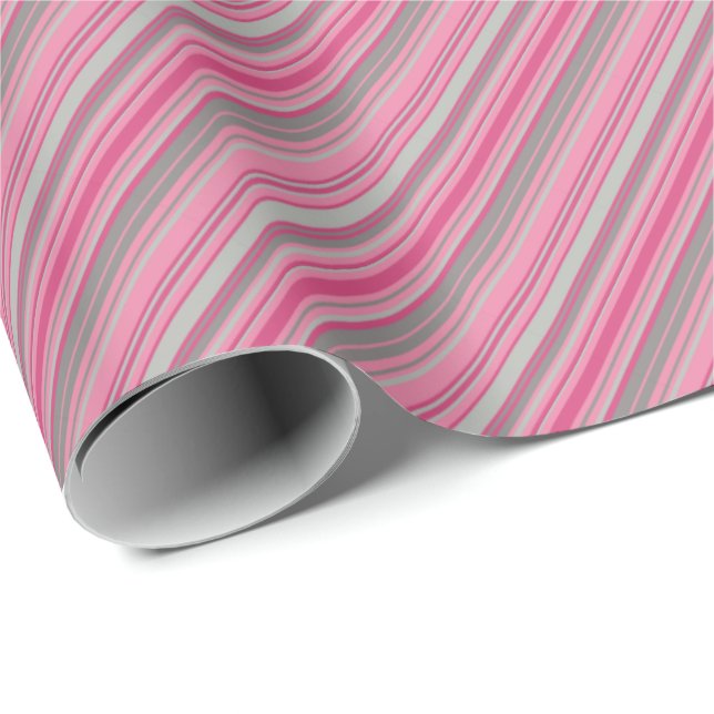 Papel De Presente Listras Cinza Rosa (Ponta do rolo)