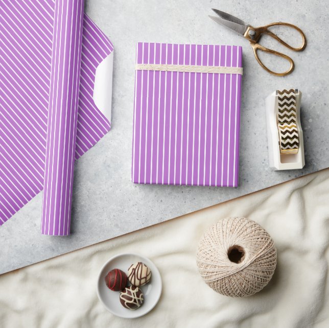 Papel De Presente Listras Clássicas Branco - Orquídea Roxo (Artesanato)