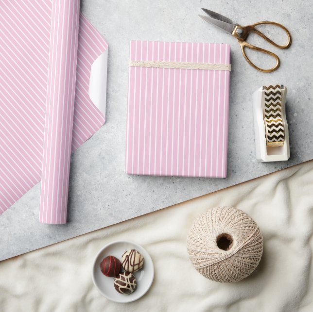 Papel De Presente Listras Clássicas Branco - Rosa Claro (Artesanato)