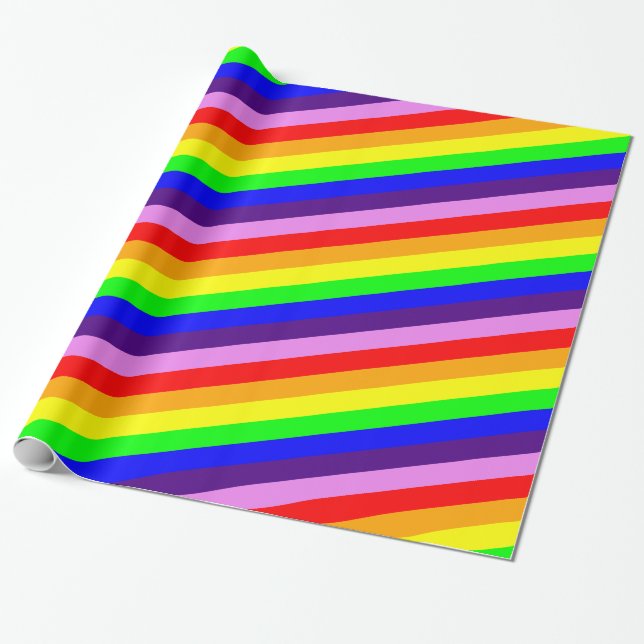 Papel De Presente Listras Clássicas de Arco-íris Brilhantes e Ousada (Desenrolado)