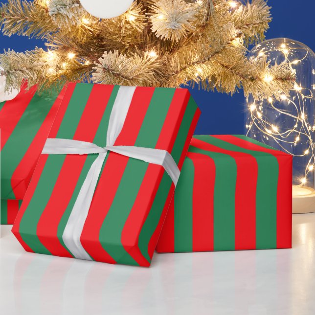 Papel De Presente Listras Clássicas de Natal Vermelhas e Verdes (Feriados)