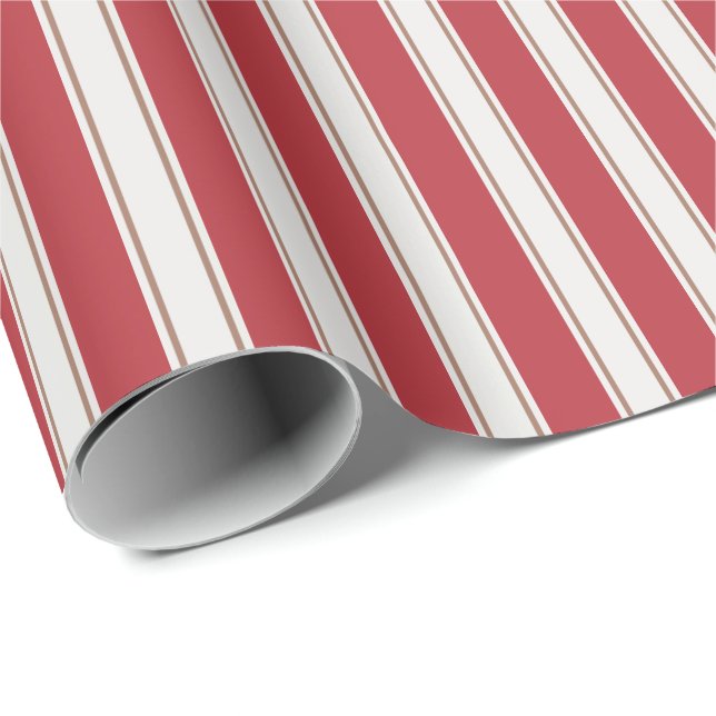 Papel De Presente Listras Clássicas de Rato Vermelho, Branco e Mocha (Ponta do rolo)