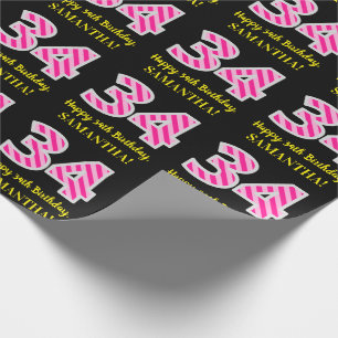 Papel De Presente Listras cor-de-rosa "34" do divertimento; 34o