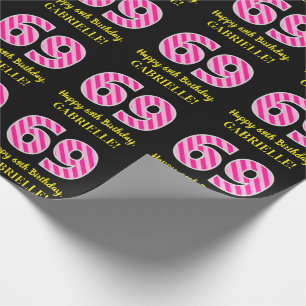 Papel De Presente Listras cor-de-rosa "69" do divertimento; 69th