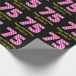 Papel De Presente Listras cor-de-rosa "75" do divertimento; 75th