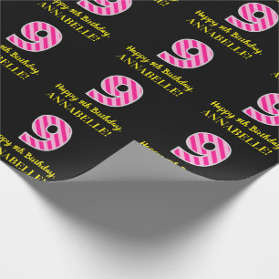 Papel De Presente Listras cor-de-rosa "9" do divertimento; 9o
