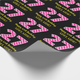 Papel De Presente Listras Cor-de-Rosa Divertidas "27"; Feliz Anivers