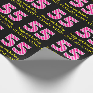 Papel De Presente Listras Cor-de-Rosa Divertidas "55"; Feliz Anivers