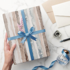 Papel De Presente Listras Creme Azul Marrom Aniversário