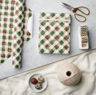 Papel De Presente Listras Creme Marrom Verde Aniversário