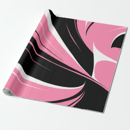Papel De Presente Listras Curvas em Preto e Branco em um Fundo Rosa