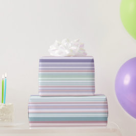 Papel De Presente Listras de Aqua, Rosa e Lavanda