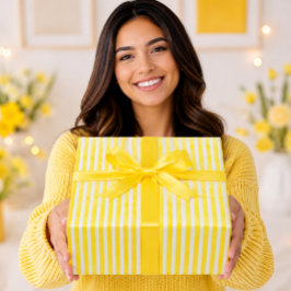 Papel De Presente Listras de Aquarela Amarelo Limão Brilhante