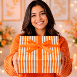 Papel De Presente Listras de Aquarela Laranja Cenoura Vibrante