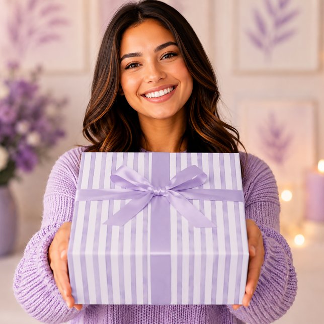 Papel De Presente Listras de Aquarela Roxo Lavanda Elegantes (Criador carregado)