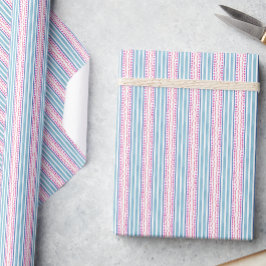 Papel De Presente Listras de azul e rosa em aquarela