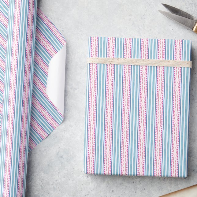 Papel De Presente Listras de azul e rosa em aquarela (Criador carregado)