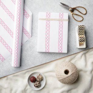 Papel De Presente Listras de bambu rosa e branco em aquarela