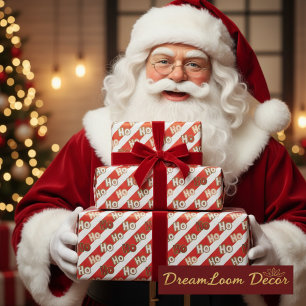 Papel De Presente Listras de Bastão de Doce Ho Ho Ho Natal Festivo