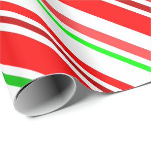 Papel De Presente Listras de Bengala Vermelho Branco Verde Festivo