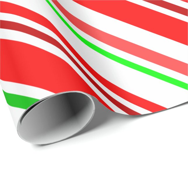Papel De Presente Listras de Bengala Vermelho Branco Verde Festivo (Ponta do rolo)