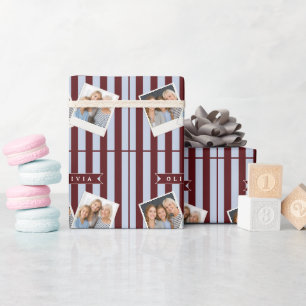 Papel De Presente Listras de Cabana Azuis e Marrons Personalizadas P