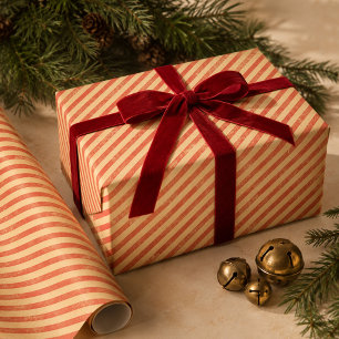 Papel De Presente Listras de Cana de Açúcar Vermelha Natal Vintage