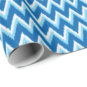 Papel De Presente Listras de Chevron Ikat - Cobalto, Azul Céu e Bran