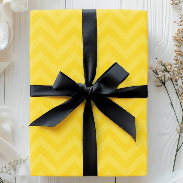Papel De Presente Listras de Chevron Zig Zag Amarelo Dourado (Criador carregado)