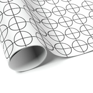 Papel De Presente Listras de Círculos Preto e Branco
