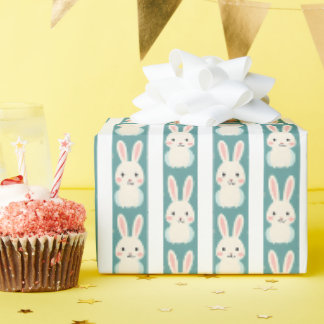 Papel De Presente Listras de coelhos brancos