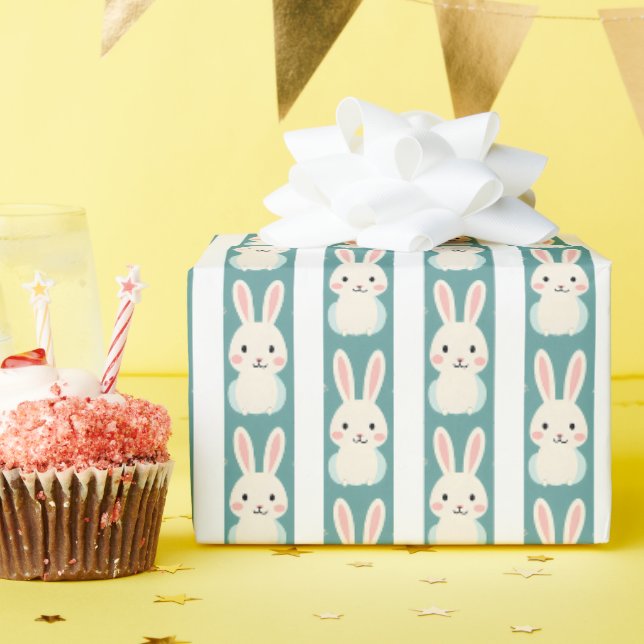 Papel De Presente Listras de coelhos brancos (Festa de aniversário)