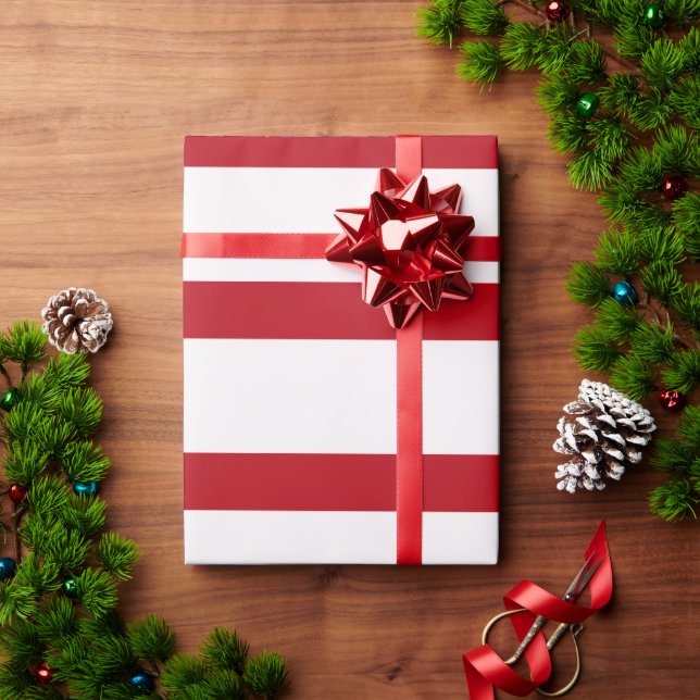 Papel De Presente Listras de Lápis Vermelhas e Brancas (Presente de Natal)