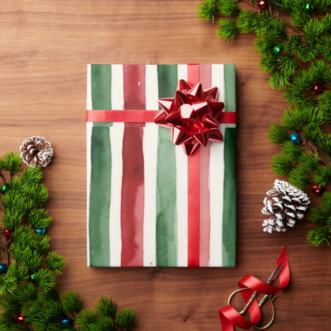 Papel De Presente Listras de Natal em Aquarela (Presente de Natal)