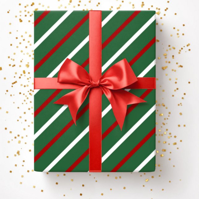 Papel De Presente Listras de Natal Verdes Padrão (Green Christmas Stripes Pattern Wrapping Paper)