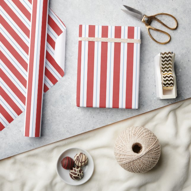Papel De Presente Listras de Natal Vermelho Branco Azul (Artesanato)