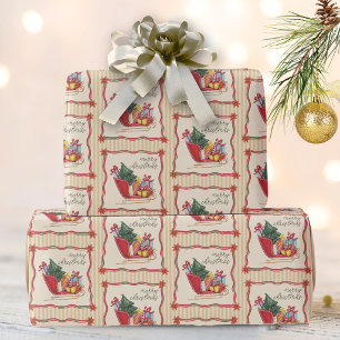 Papel De Presente Listras de passeio de trenó de Natal feliz