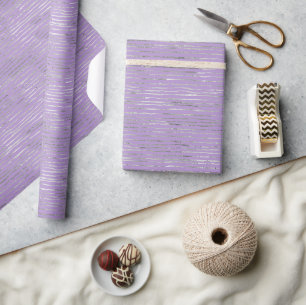 Papel De Presente Listras de Prata Roxo Lavanda Aniversário