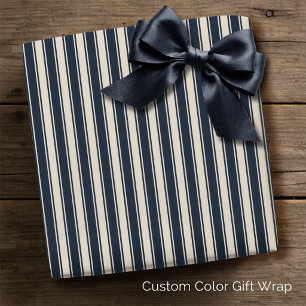 Papel De Presente Listras de Ticking Francês Vintage Índigo Azul Cre