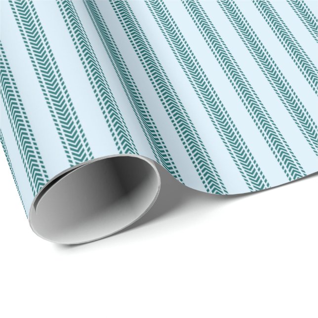 Papel De Presente Listras de Tique-Taque de Chevron Turquesa sobre A (Ponta do rolo)